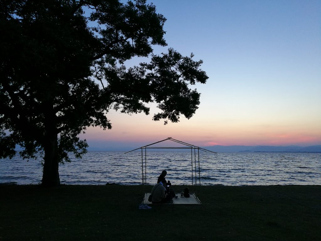 日本一大きな琵琶湖の夕陽と帰庵　2017年5月